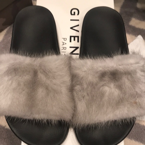 Shoes - Givenchy fur slide sandals grey